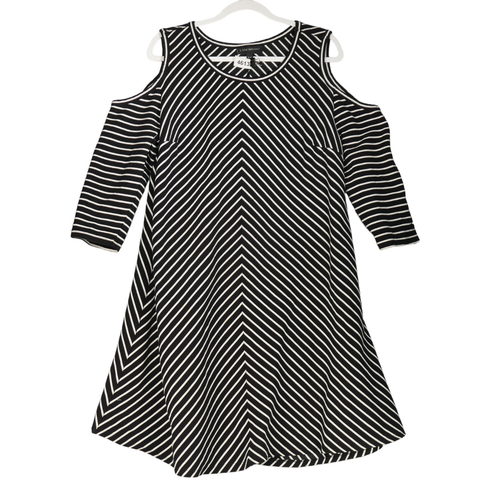 Lane Bryant Dress Womens Size 18 20 Black White Diagonal Knit Cold Shoulder